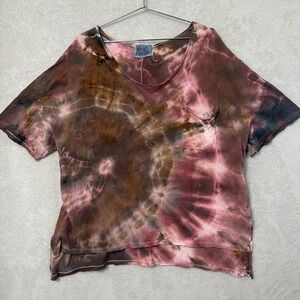Rough & Tumble Tie-Dye Loose Fit Top Women One Size Hand Dyed Raw Hem Distressed